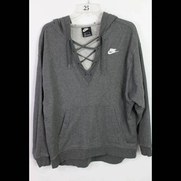 Nike Sportswear Women's Lace Up Hoodie Pullover Sweatshirt Size S Gray. - Picture 2 of 7
